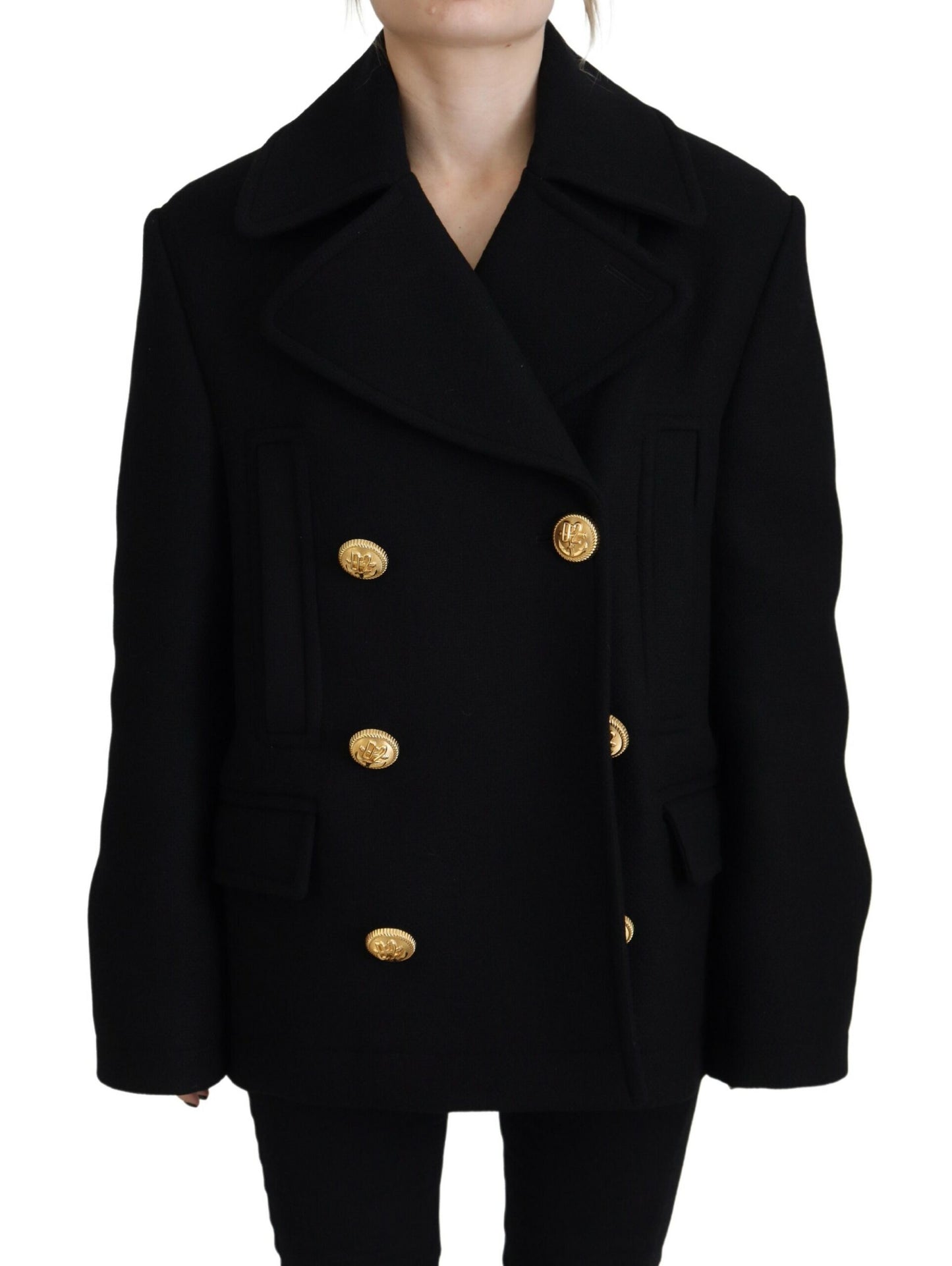 Schwarzer zweireihiger Mantel Blazer Jacke