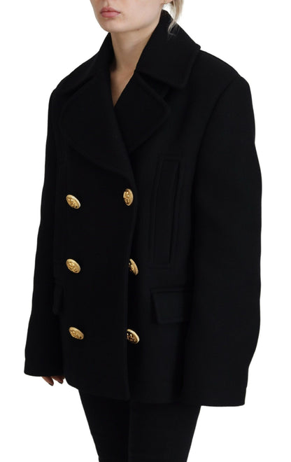 Schwarzer zweireihiger Mantel Blazer Jacke