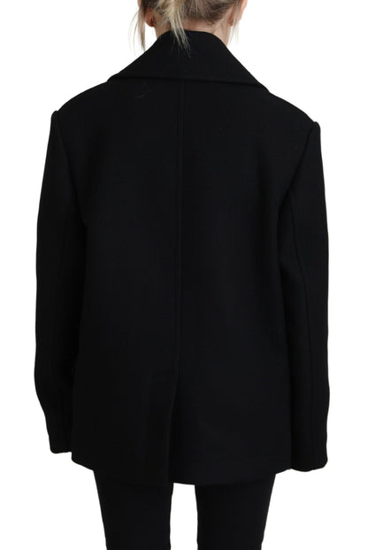 Schwarzer zweireihiger Mantel Blazer Jacke