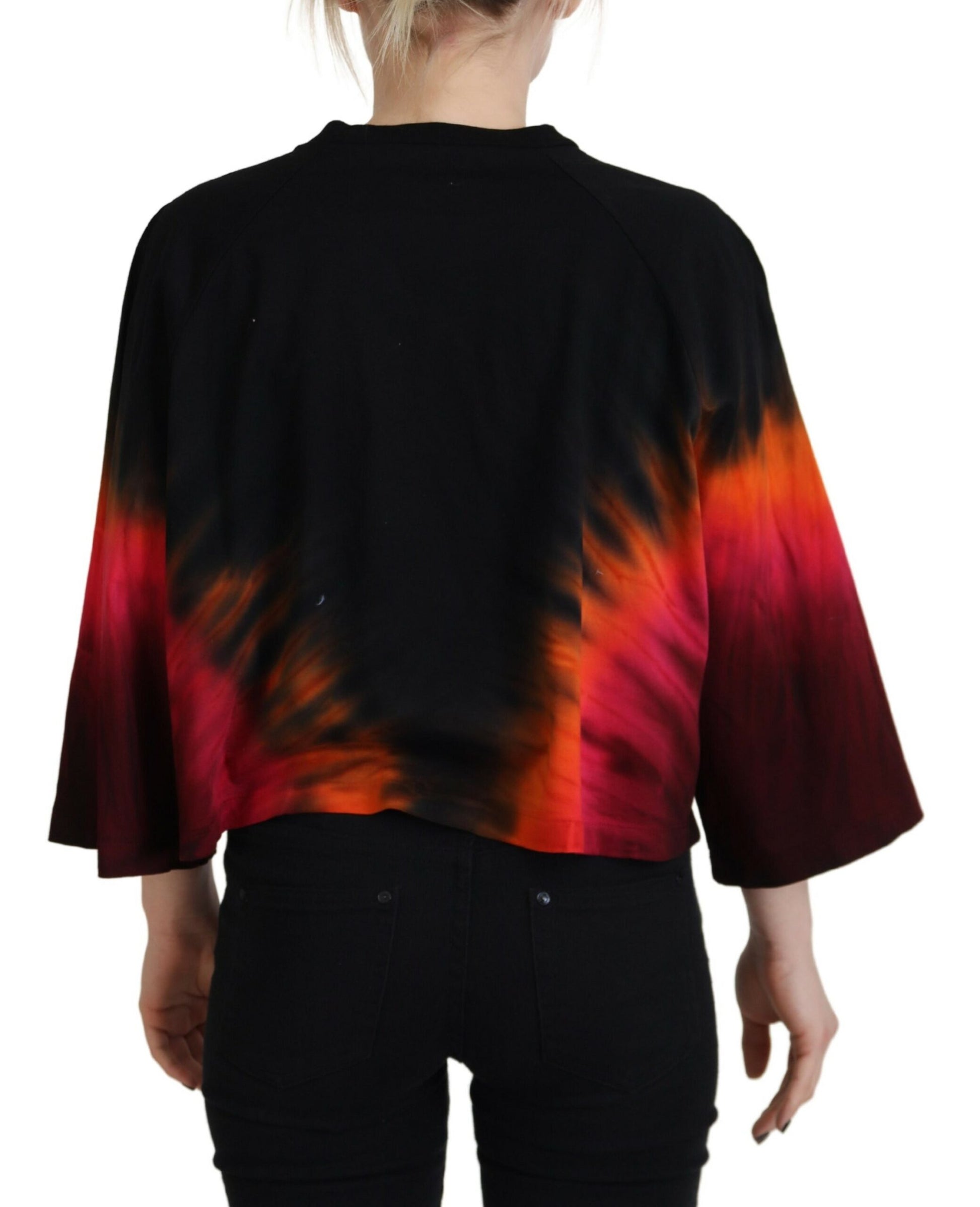 Black Cotton Tie Dye Crew Neck Casual Top