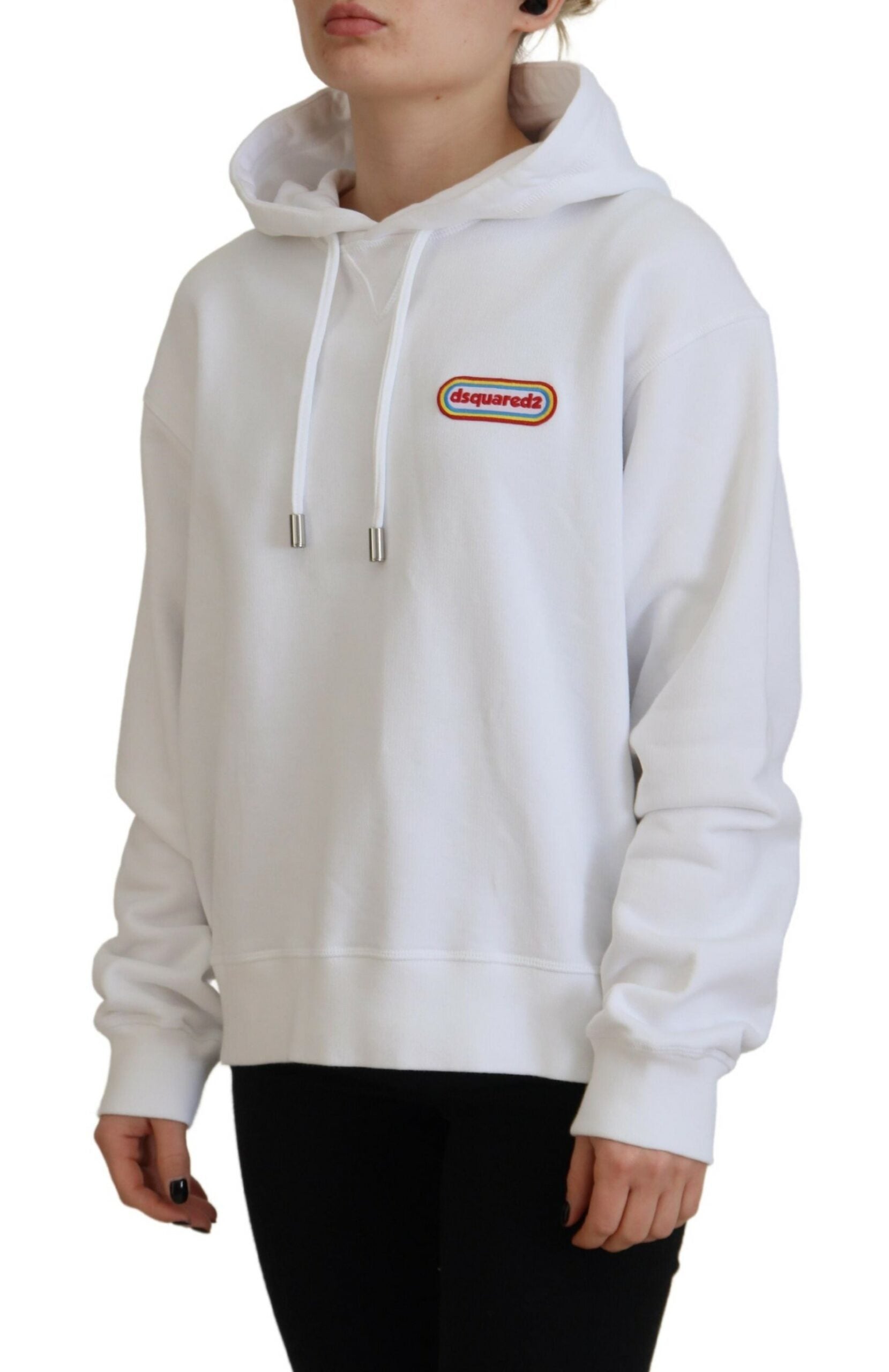 White Logo Patch Cotton Hoodie Sweatshirt Sweater