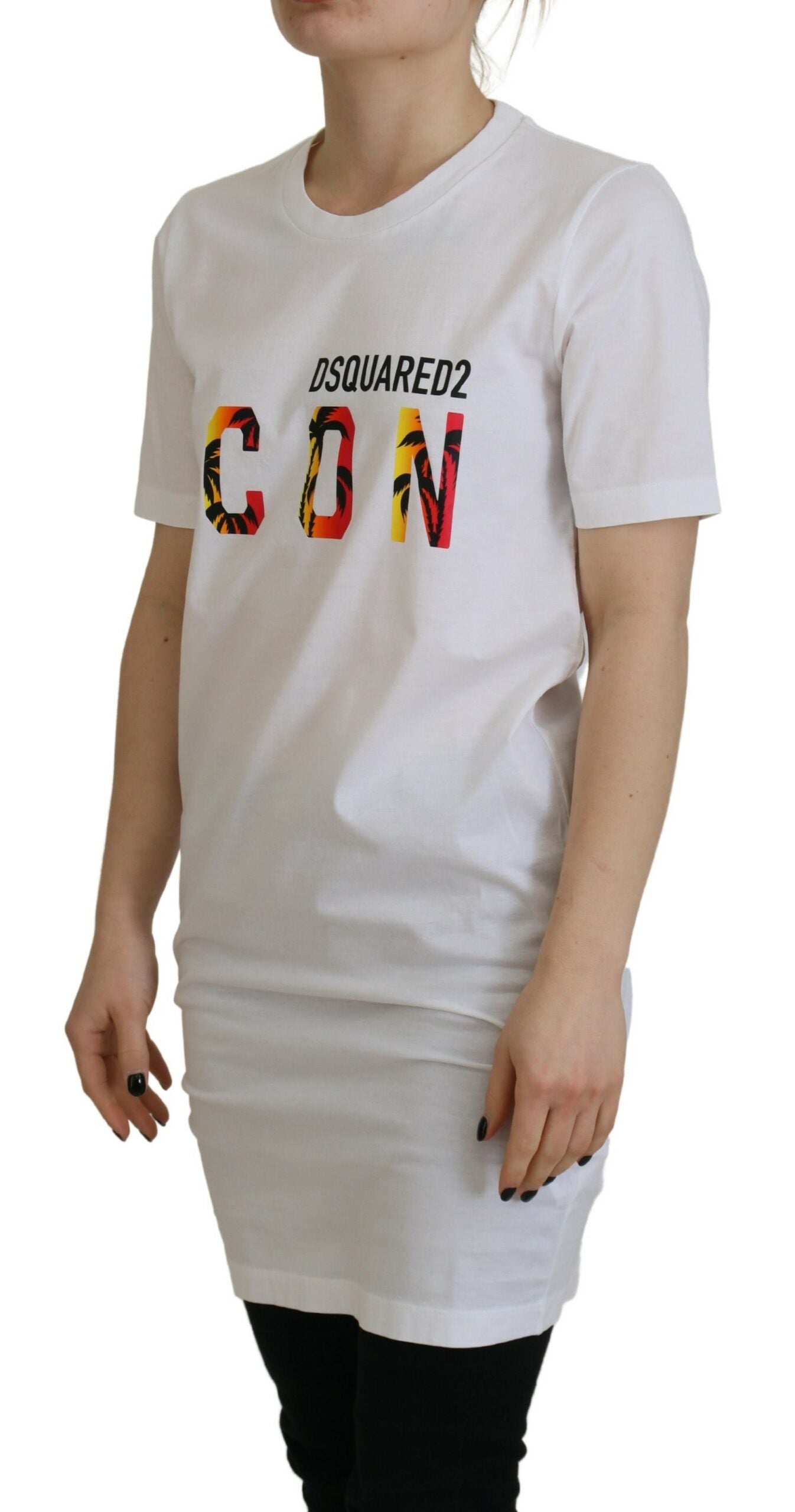 White Cotton Icon Logo Print Crewneck T-shirt