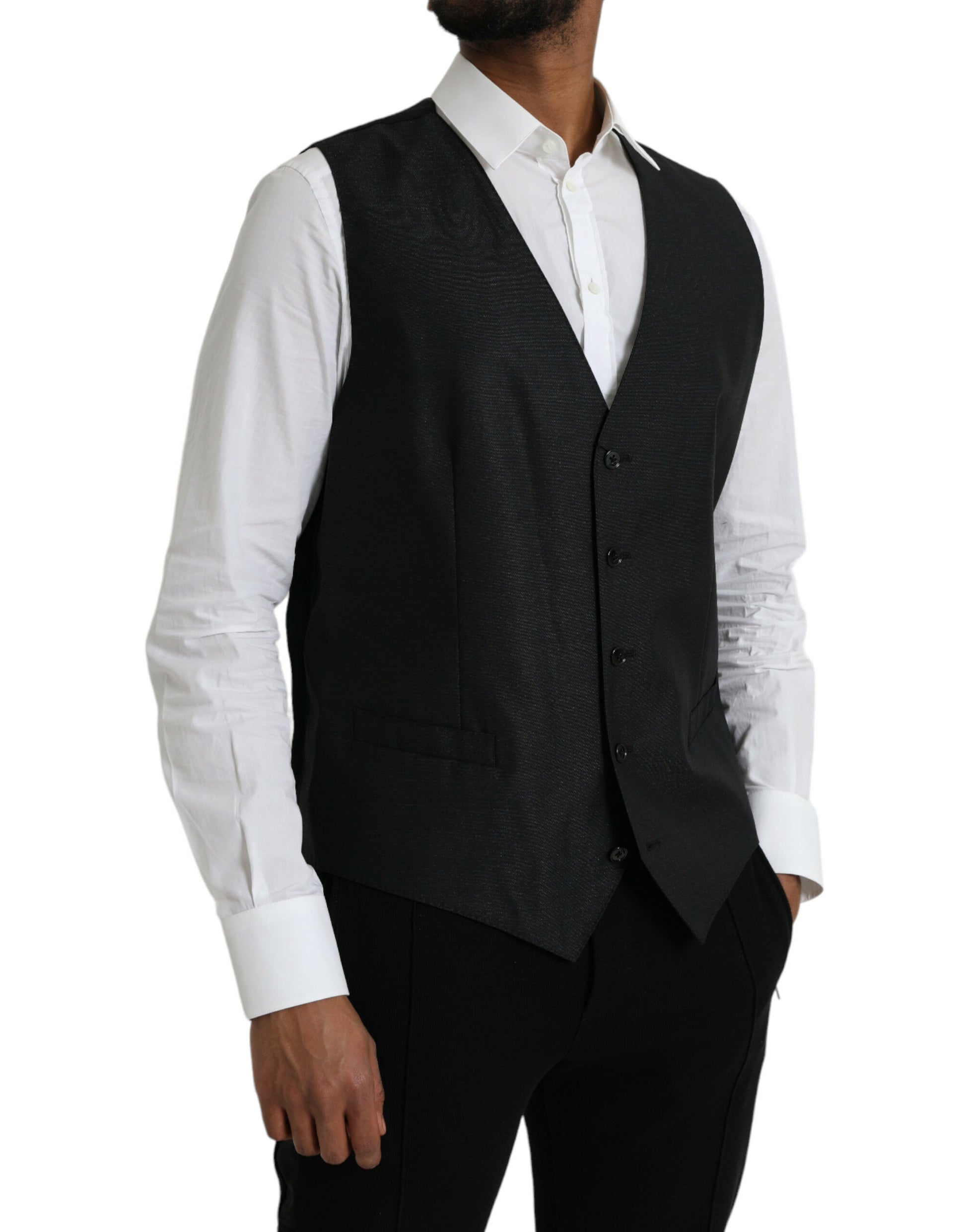 Black Wool Waistcoat Dress Formal Vest