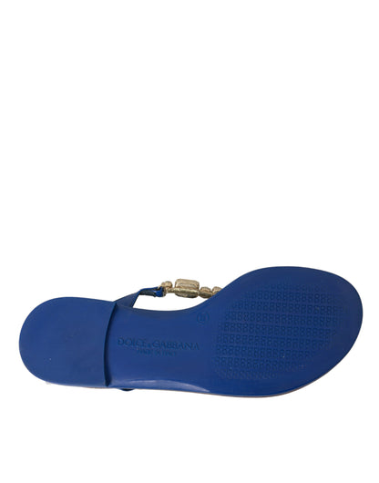 Blue Crystal Calf Leather Beachwear Shoes