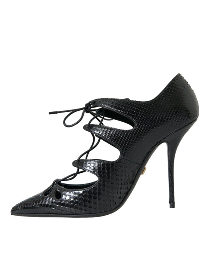 Schwarze Mary-Jane-Pumps aus Pythonleder