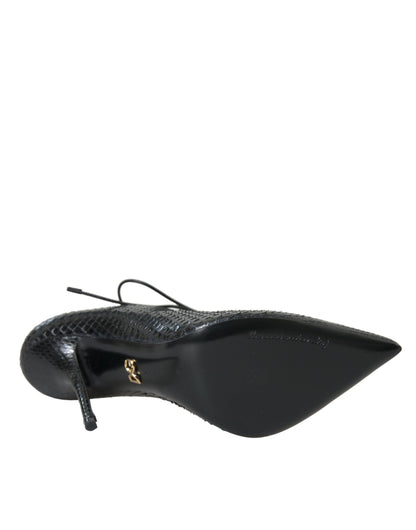 Schwarze Mary-Jane-Pumps aus Pythonleder