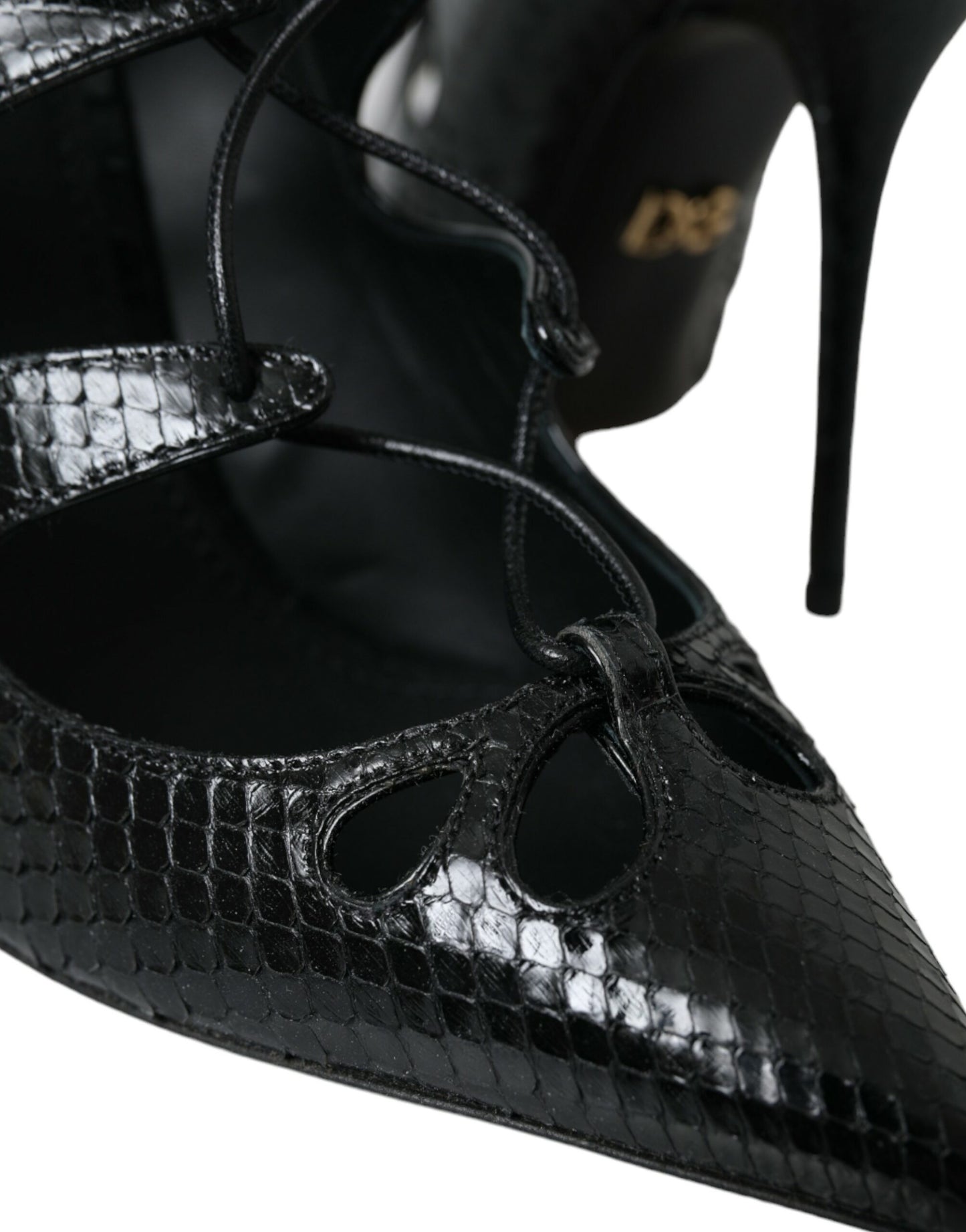 Schwarze Mary-Jane-Pumps aus Pythonleder