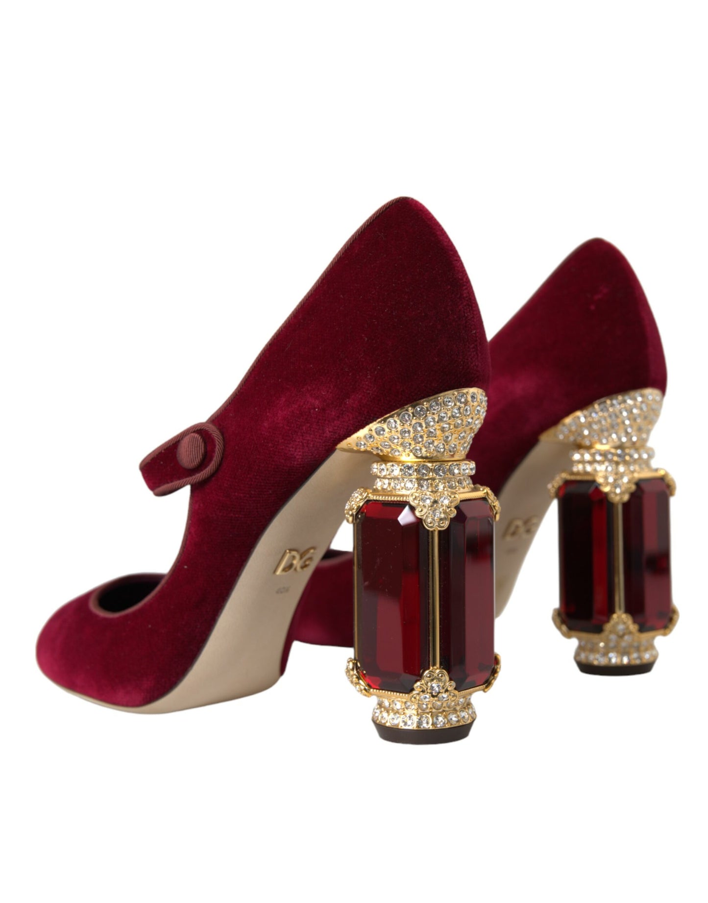 Red Velvet Gold Crystals Heels Mary Jane Shoes