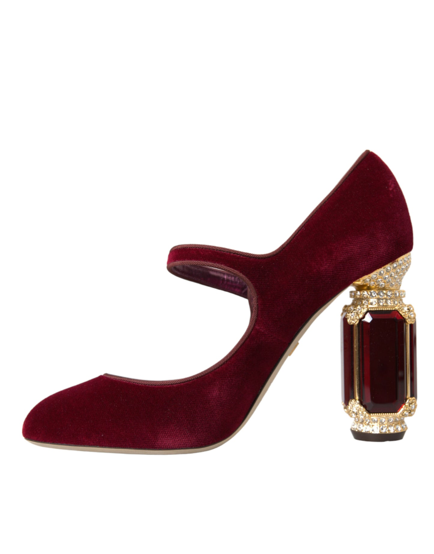 Red Velvet Gold Crystals Heels Mary Jane Shoes