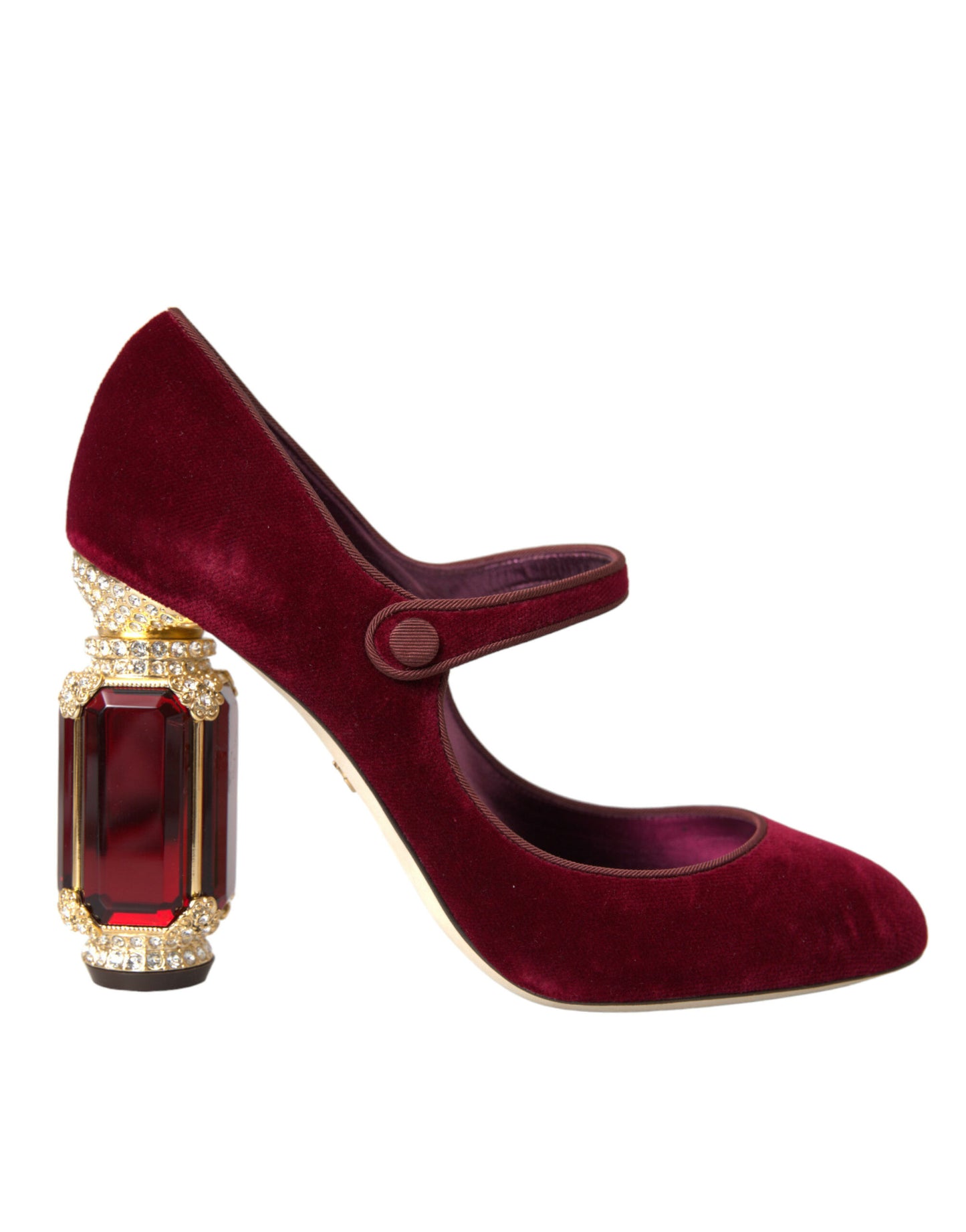 Red Velvet Gold Crystals Heels Mary Jane Shoes