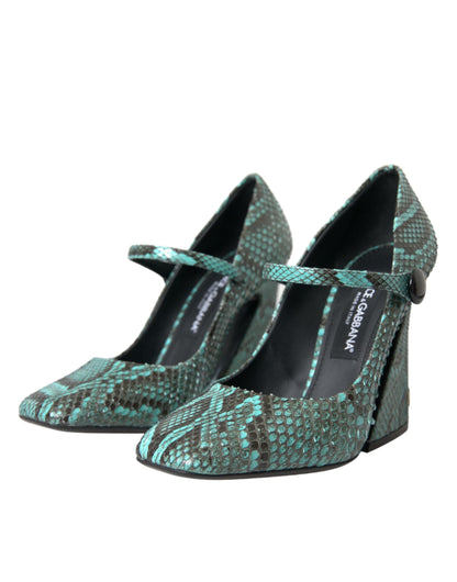 Aqua Python Leather Mary Jane Pumps Shoes