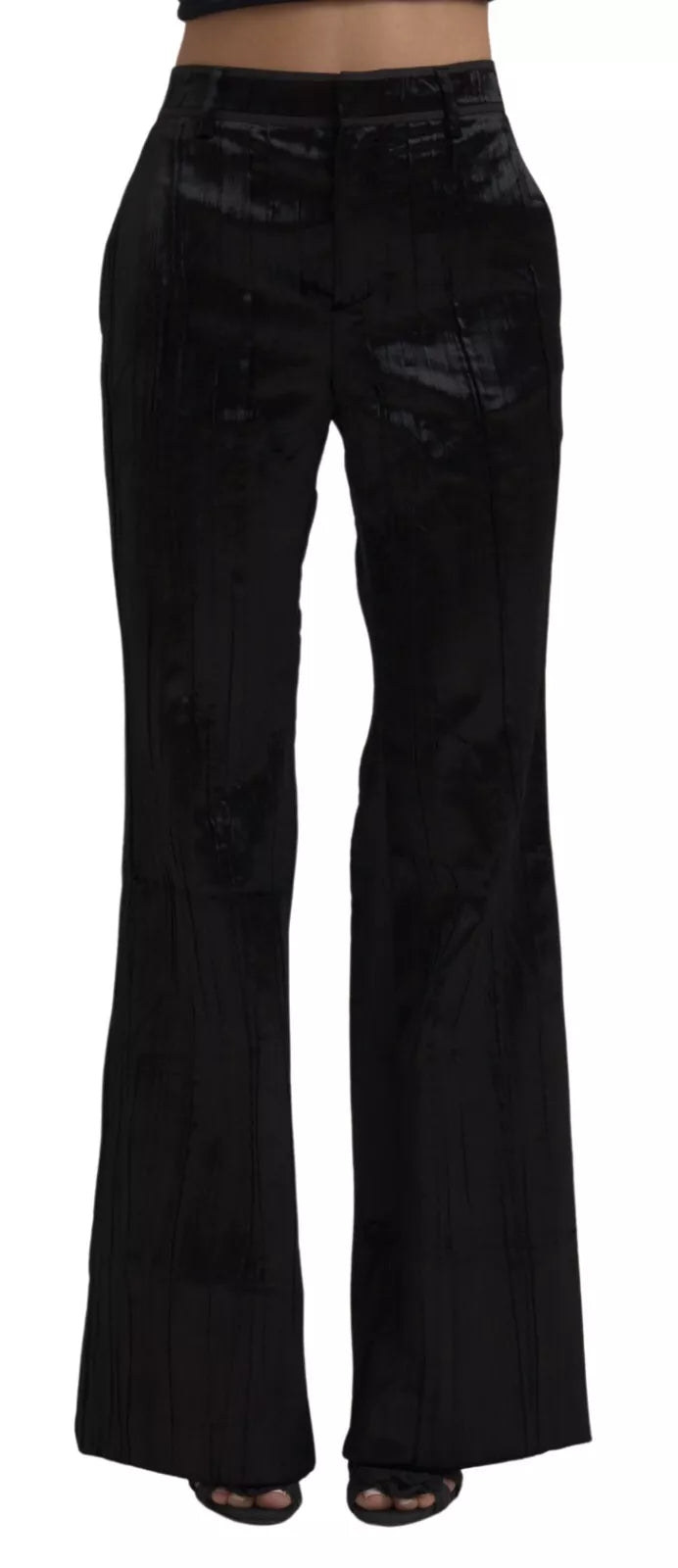 Schwarze Super Flare-Hose aus Viskose mit hoher Taille