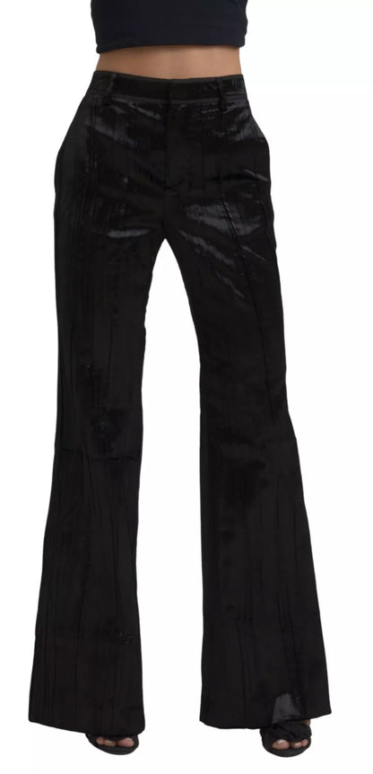 Schwarze Super Flare-Hose aus Viskose mit hoher Taille