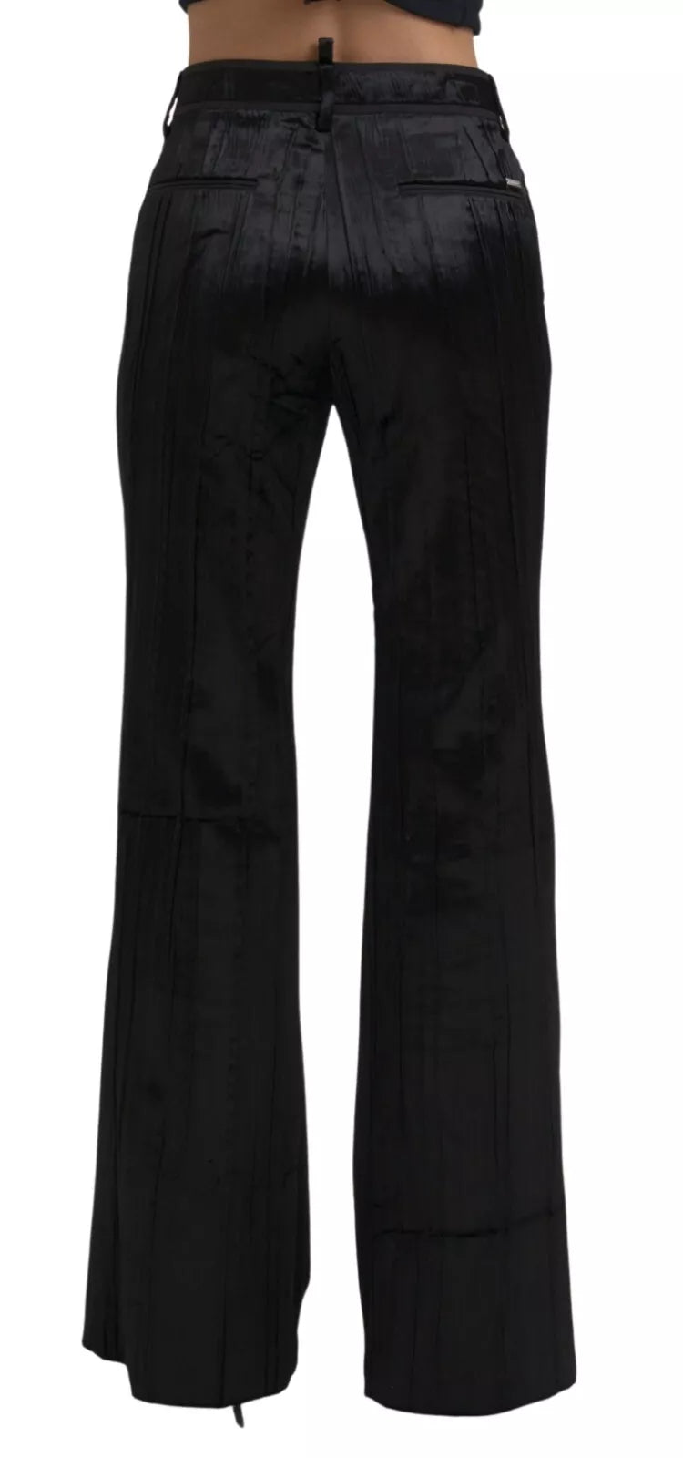 Schwarze Super Flare-Hose aus Viskose mit hoher Taille