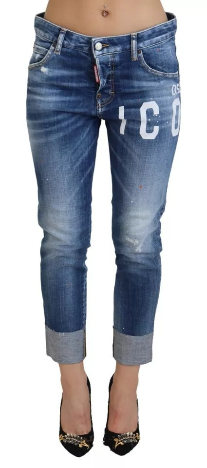 Pantalones vaqueros de mezclilla de talle bajo con diseño recortado de Cool Girl de Blue Icon