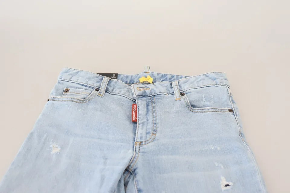 Blue Tattered Mid Waist Cropped Twiggy Denim Jeans