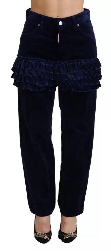 Blue Ruffles HighWaist Cotton Denim Boston Fit Pants