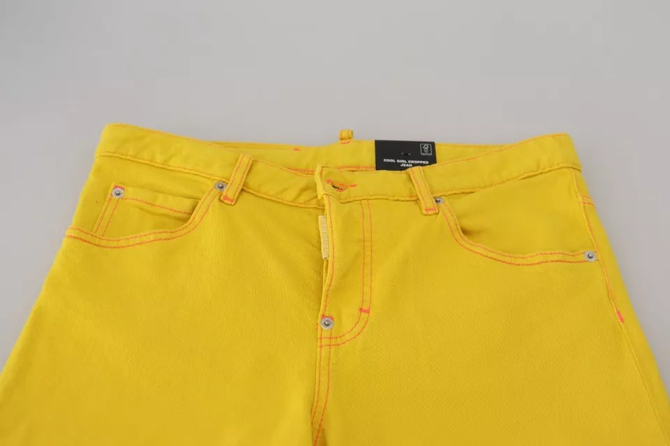 Yellow Cotton Low Waist Crop Denim Cool Girl Jeans