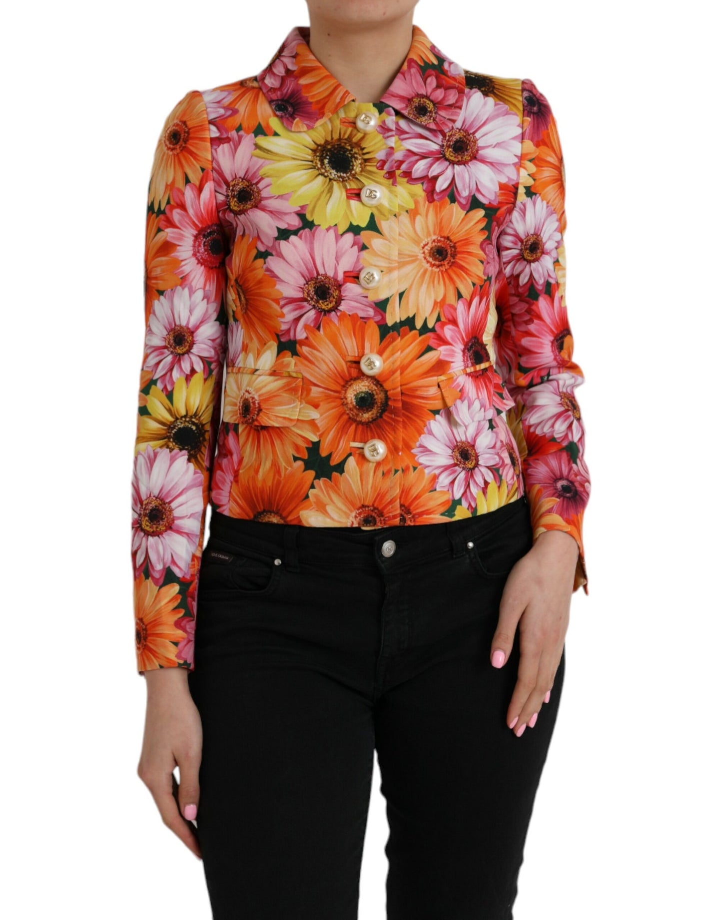 Chaqueta tipo blazer con brocado floral multicolor