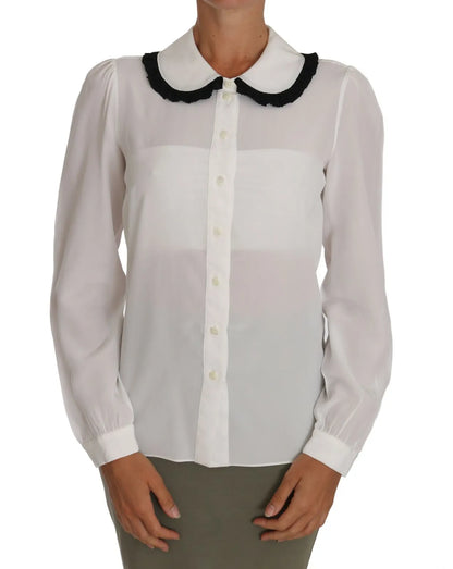 Blusa de cuello redondo con volantes y camisa de seda blanca