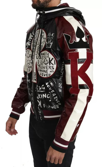 Schwarze Bordeaux DG King of Love Lederjacke mit Kapuze