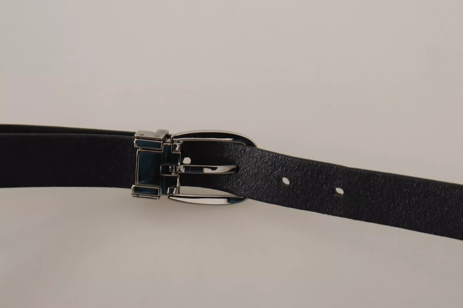 Black Classic Leather Silver Tone Metal Buckle Belt