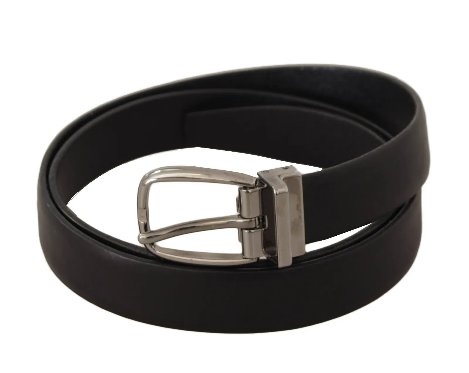 Black Classic Leather Silver Tone Metal Buckle Belt