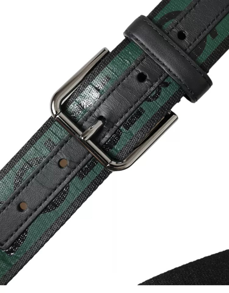 Black Green Logo Silver Metal Buckle Belt