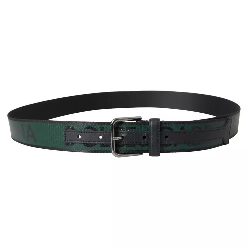 Black Green Logo Silver Metal Buckle Belt