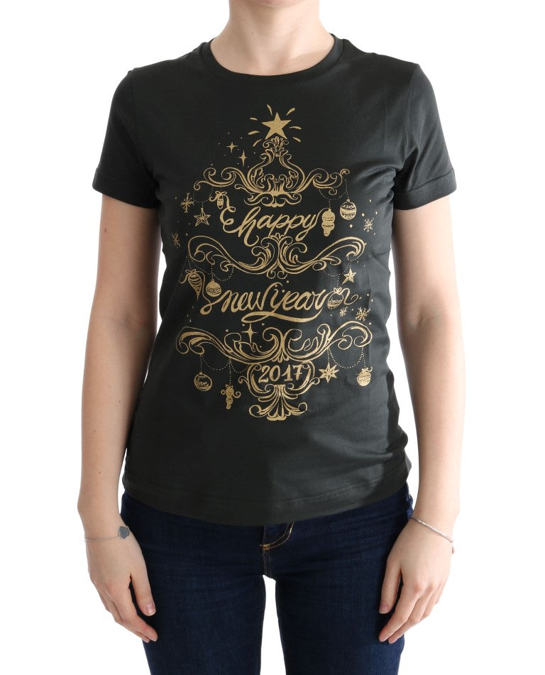 Smaragdgrünes Baumwoll-T-Shirt mit 2017-Aufdruck