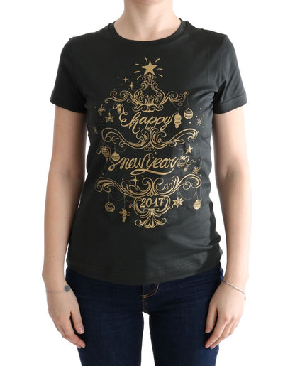 Smaragdgrünes Baumwoll-T-Shirt mit 2017-Aufdruck