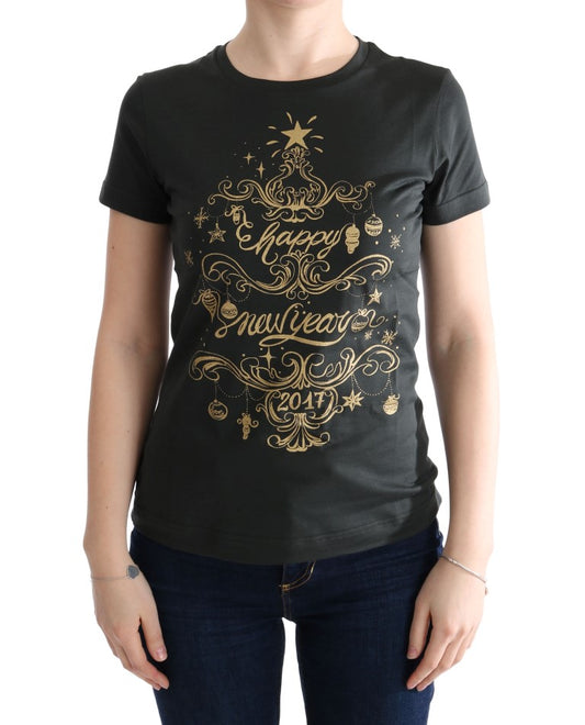 Smaragdgrünes Baumwoll-T-Shirt mit 2017-Aufdruck