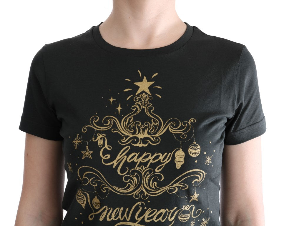 Smaragdgrünes Baumwoll-T-Shirt mit 2017-Aufdruck