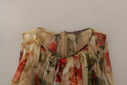 Beiges ärmelloses Minikleid mit Rundhalsausschnitt und Blumenmuster