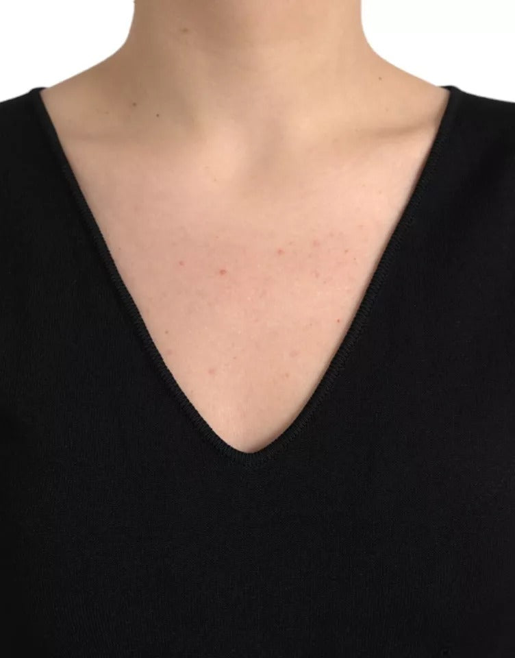 Schwarzes, ärmelloses, figurbetontes Midikleid aus Viskose