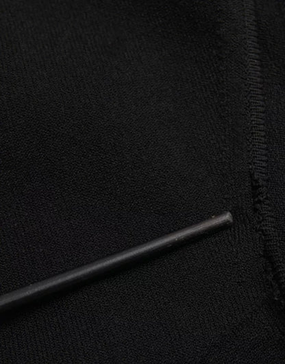 Schwarzes, ärmelloses, figurbetontes Midikleid aus Viskose