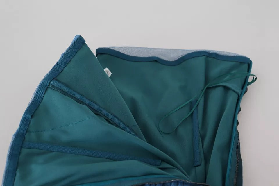 Vestido tubo de tul fruncido con ribete de malla azul