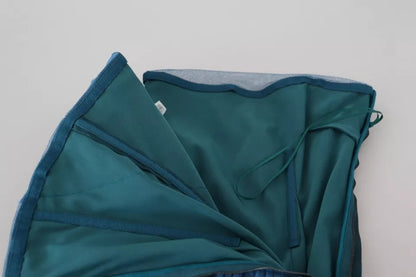 Vestido tubo de tul fruncido con ribete de malla azul