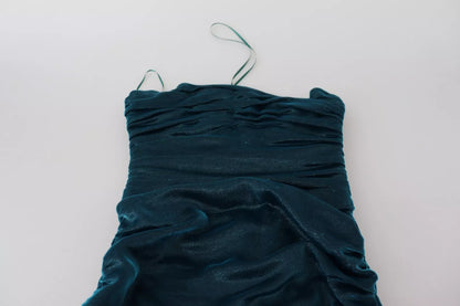 Silk Blend Blue Satin Fitted Strapless Dress