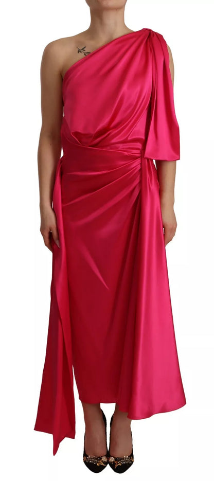 Figurbetontes One-Shoulder-Midikleid aus Seide in Rosa