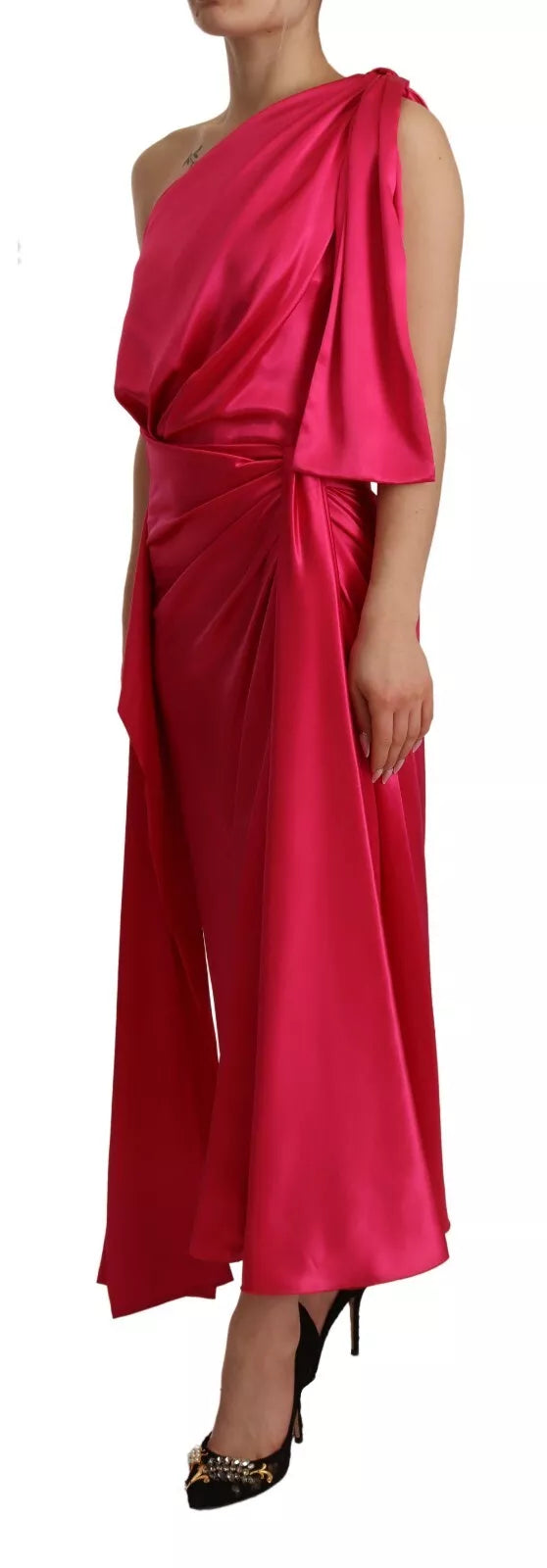 Figurbetontes One-Shoulder-Midikleid aus Seide in Rosa