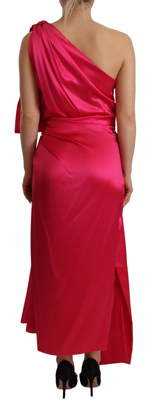 Figurbetontes One-Shoulder-Midikleid aus Seide in Rosa