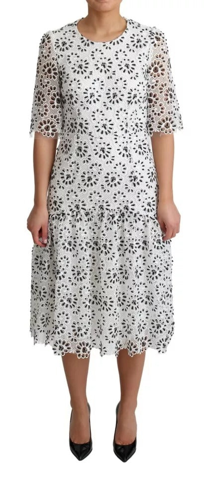 Vestido midi de poliéster con corte en A y diseño blanco con aberturas