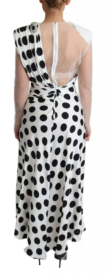 Weißes One-Shoulder-Kleid mit Polka Dots und Kristallen