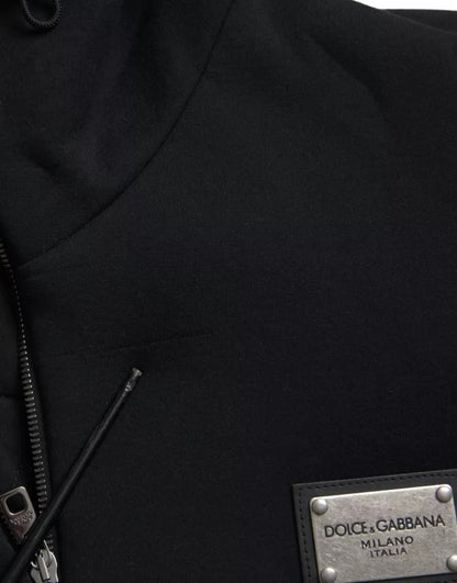 Schwarze Bomberjacke aus Baumwolle mit Kapuze und Logo