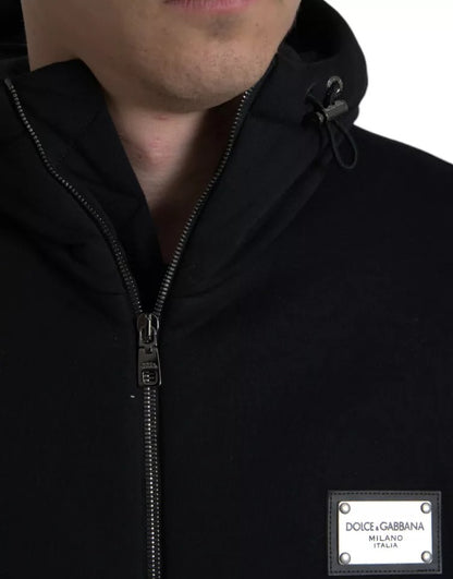 Schwarze Bomberjacke aus Baumwolle mit Kapuze und Logo