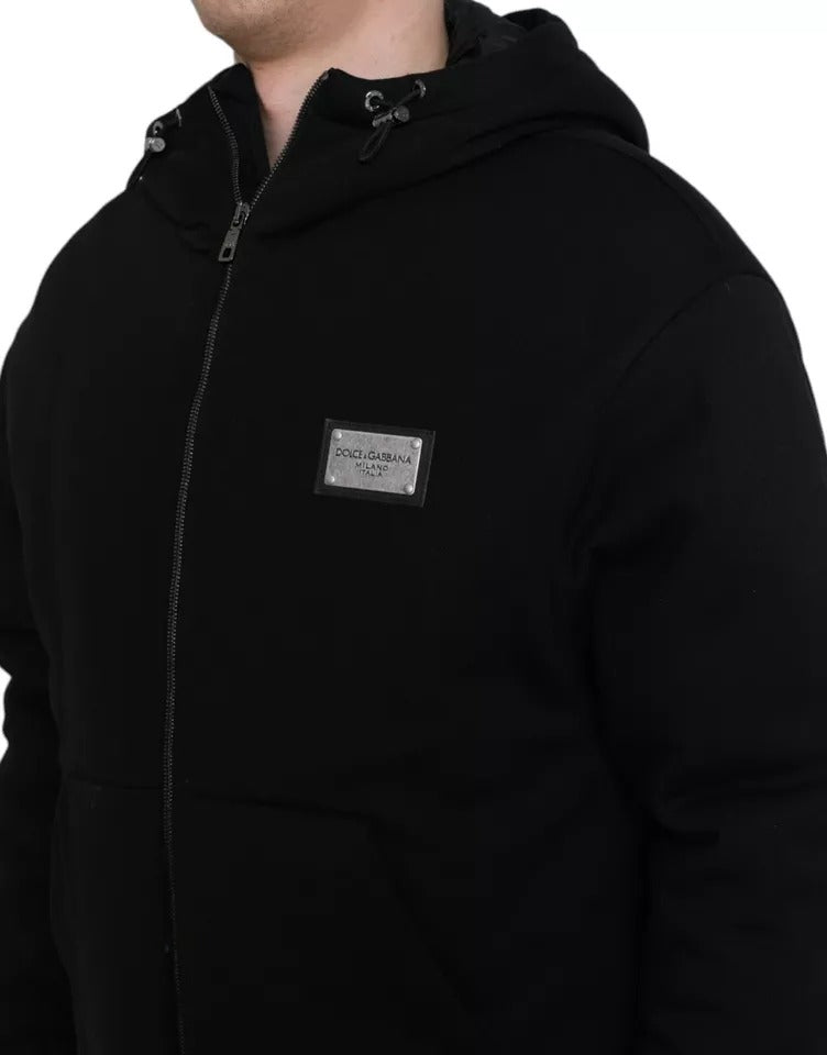 Schwarze Bomberjacke aus Baumwolle mit Kapuze und Logo