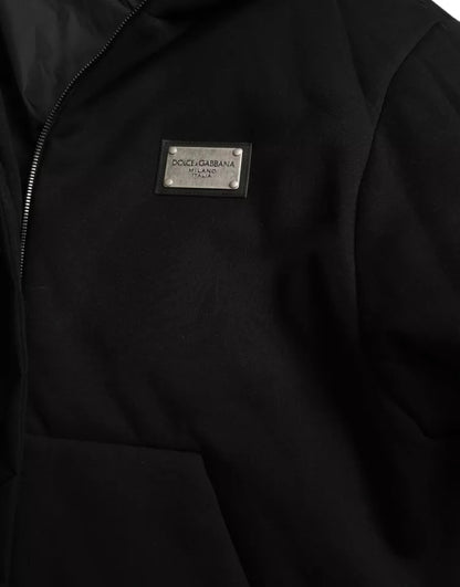 Schwarze Bomberjacke aus Baumwolle mit Kapuze und Logo