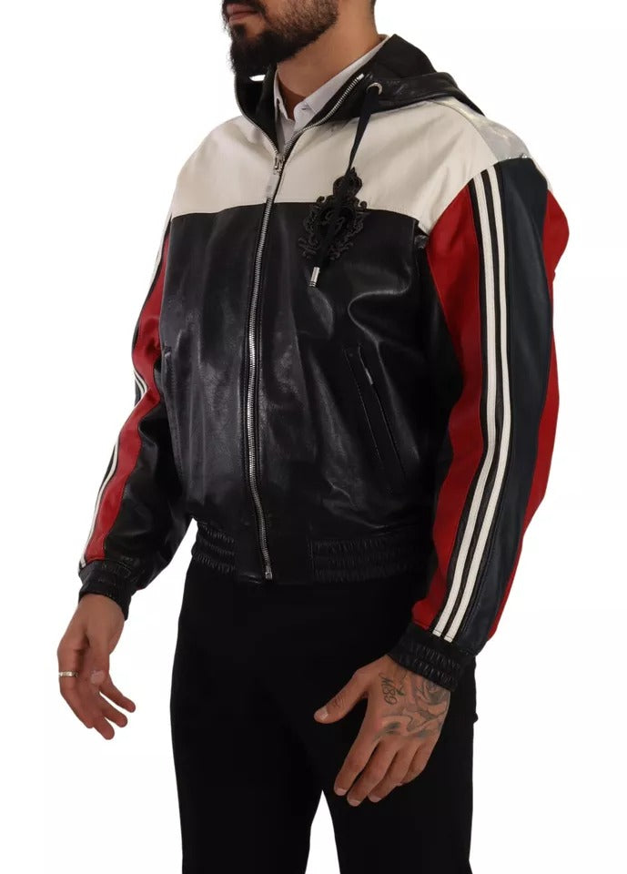 Schwarze Blousonjacke aus Leder mit Kapuze