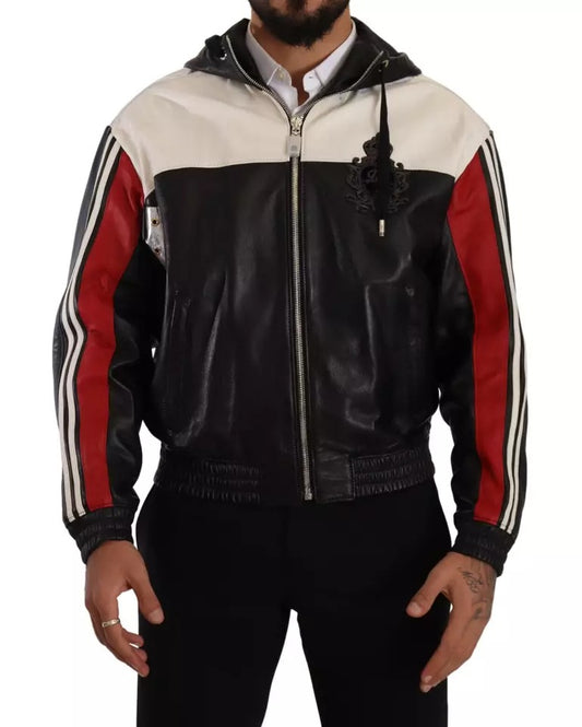 Schwarze Blousonjacke aus Leder mit Kapuze